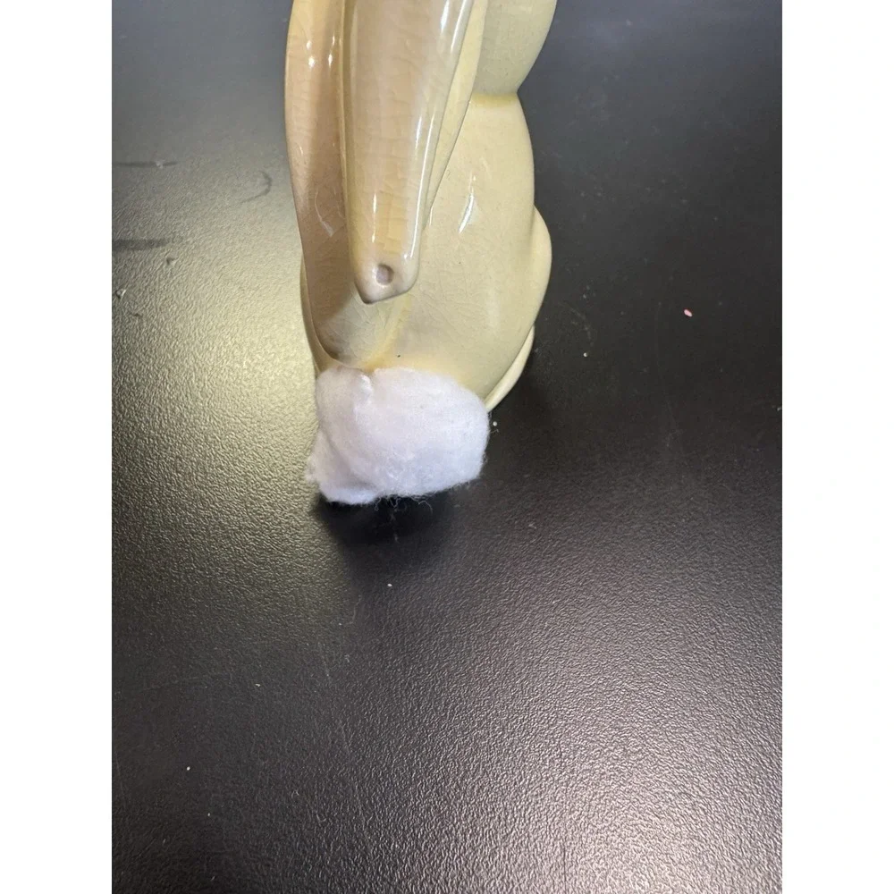 Bunny Rabbit Cotton Ball Dispenser‎ Yellow Glazed Ceramic Vintage 1940s Kitschy